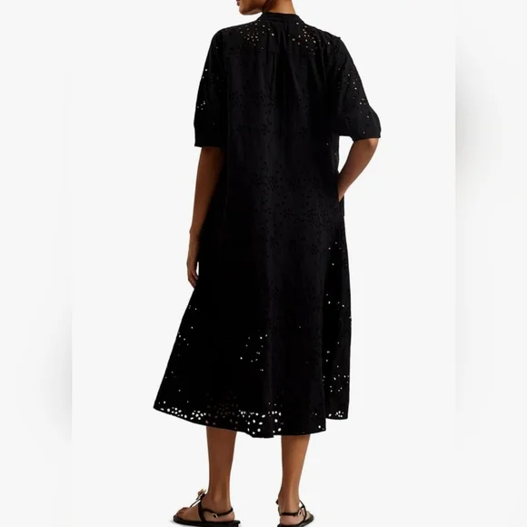 Ted Baker midi dress women's 4 black 100% cotton broderie relaxed fit new $395 - Picture 3 of 14